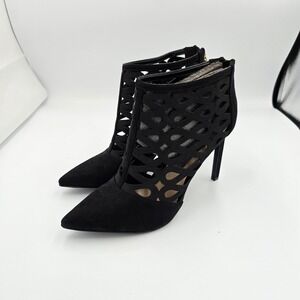 Nine‎ West Black Laser Cut Pointed Toe Stiletto Heel Booties Size 8M